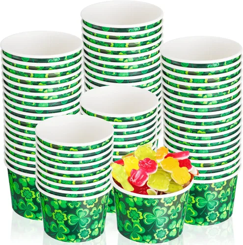 Miniatura 8 de Zopeal Paquete de 50 tazas de papel de 9 onzas para helado del Día de San Patricio, cuencos desechables para helado de trébol, tazas de aperitivos