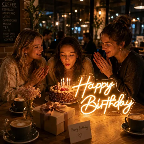 Miniatura 4 de Letrero de neón de feliz cumpleaños, luces de neón LED regulables, para fiesta de cumpleaños, letreros de neón para decoración de pared, alimentados