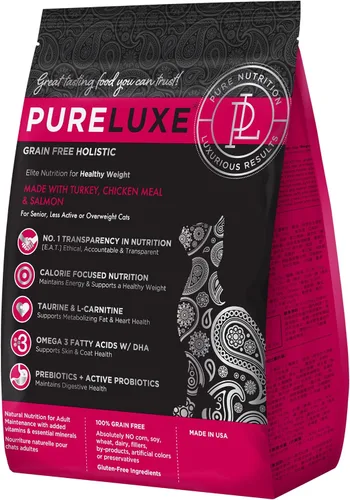 Miniatura 10 de PURELUXE Alimento para gatos sin granos y gluten, nutrición Elite para gatos adultos, pavo, para todas las etapas de la vida y razas, fabricado