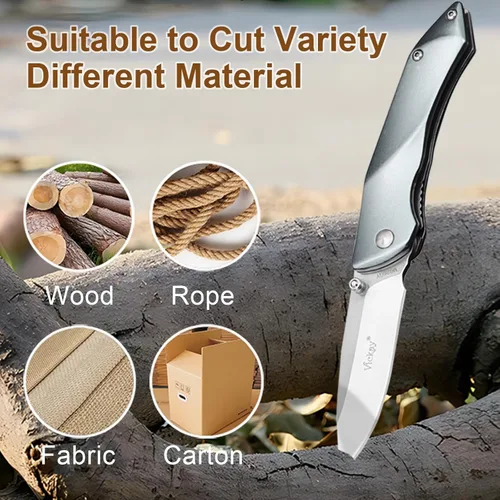 Miniatura 2 de Harita Cuchillo plegable de bolsillo, hoja de acero 8Cr13Mov de 2.95 pulgadas, mango de aluminio, cuchillo de seguridad con cierre de forro con clip