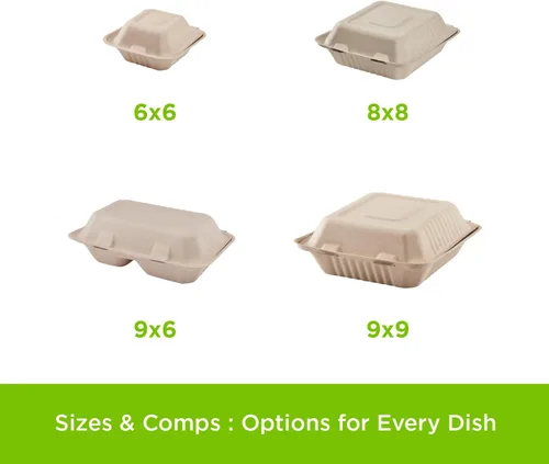 Miniatura 6 de KARAT EARTH Clamshell - Contenedores Take Out de comida para llevar [8"x8", 200 ct] - Contenedores compostables para llevar, bagazo biodegradable