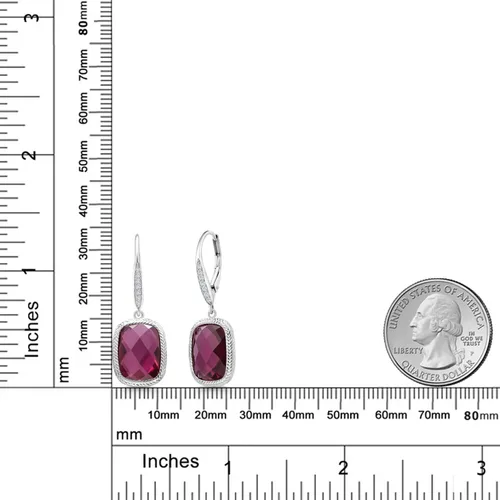 Miniatura 15 de Gem Stone King Aretes colgantes de plata de ley 925 con piedra natal y diamantes blancos cultivados en laboratorio de 4.60 quilates para mujer