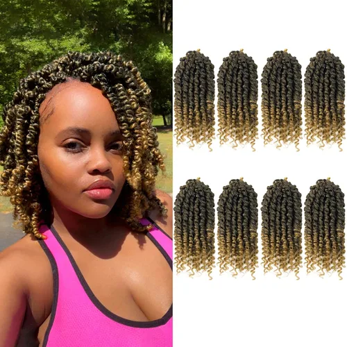 Miniatura 73 de Bileaf Cabello de Ganchillo Passion Twist Pre-retorcido de 10 Pulgadas, 8 Paquetes de Ganchillo Passion Twist, Cabello Corto Passion Twist