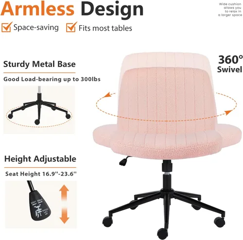 Miniatura 6 de Sweetcrispy Silla de escritorio giratoria con patas Criss Cross, silla de oficina sin brazos, sin ruedas, altura ajustable para tocador, asiento