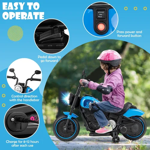 Miniatura 4 de Honey Joy Motocicleta de Montar, Motocicleta para Niños de 6 V con Luz LED, Música, Pedal de Pie, Adelante/Atrás, Arranque Suave, Motocicleta