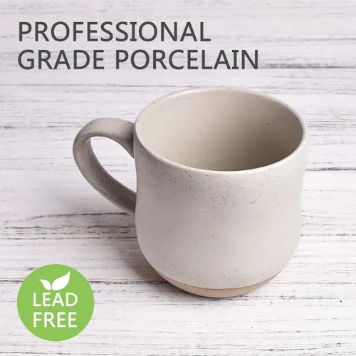 Miniatura 3 de Bosmarlin Taza grande de cerámica moteada para café, 17 onzas, apta para lavavajillas y microondas (blanco, 1)