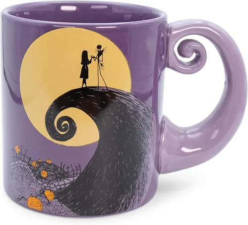 Miniatura 2 de Nightmare Before Christmas Disney The Jack & Sally - Taza de cerámica con mango en espiral, sin BPA, para bebidas, artículos esenciales