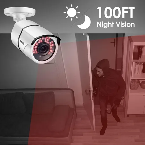 Miniatura 4 de ZOSI Cámaras de seguridad HD 1080P HD-TVI de 2.0 megapíxeles, cámara impermeable de día y noche, distancia IR de 100 pies, carcasa de metal