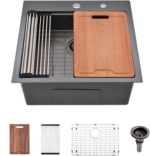 Miniatura 21 de Estación de trabajo de fregadero de cocina de 33 pulgadas - VOKIM 33 x 22 pulgadas, fregadero de cocina de montaje superior de 16 calibre, fregadero