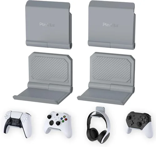 Miniatura 10 de PlayVital FOLD Soporte de Pared para Controlador para ps5 ps4 Xbox Switch 2 Pro Auriculares, Paquete de 2 Organizador de Almacenamiento Universal