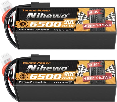 4S Lipo Battery - Paquete de 2 baterías Lipo de 14.8 V, 6500 mAh, 90C, con enchufe TX + adaptador EC5 compatible con modelos 1/5 1/6 1/7 1/8 RC para