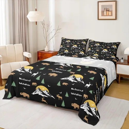Erosebridal Happy Camping - Juego de sábanas tamaño individual para niños, diseño de animales del bosque del bosque, para bebés, niños y niñas,