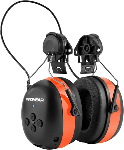 Miniatura 9 de PROHEAR Auriculares de protección auditiva Bluetooth 5.0 037 con batería recargable de 1100 mAh, 25 dB NRR de reducción de ruido con tiempo de negro