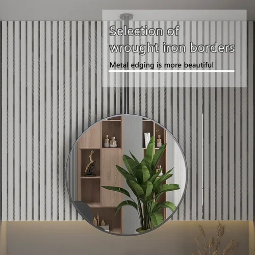 Miniatura 6 de Decorative Mirrors for Wall, Circle Ceiling Mounted Mirror, Floating Bathroom Vanity Hanging Mirror with Black Metal Frame and Boom - Round