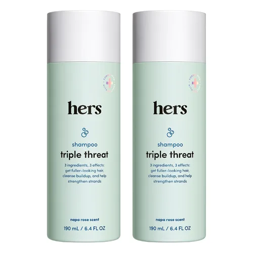 Hers Triple Threat Shampoo - Fórmula de aceite de biotina, palma enana americana y semillas de calabaza, champú espesante e hidratante, seguro para