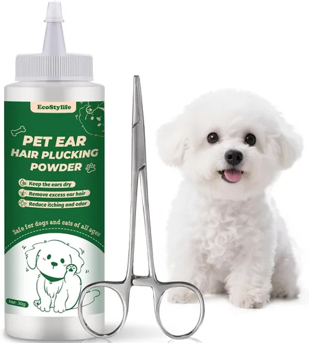 Miniatura 9 de Herramienta para eliminar el pelo de las orejas de los perros — Polvo para orejas de 30g, pinza hemostática de 5.5 pulgadas y recortadora de orejas
