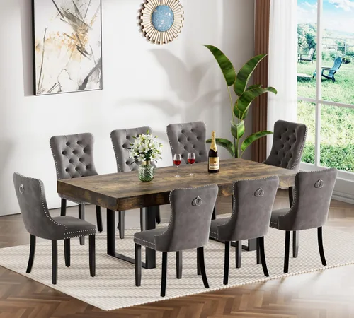 Miniatura 36 de Juego de mesa de comedor extensible marrón de 7 piezas para 6, 63 a 78.74 pulgadas, moderno juego de mesa de cocina y comedor, mesa de comedor Mesa