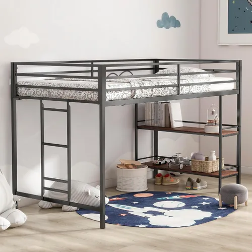 Miniatura 12 de Cama baja de tamaño individual para niños, cama alta para niños, tamaño individual, marco de cama de metal para niños y niñas, cama baja junior