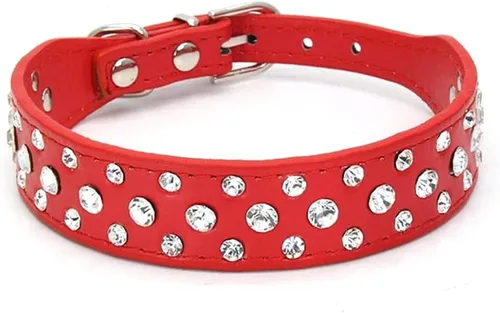 Miniatura 33 de Collar para perro con cristales de imitación, collar de piel sintética con brillantes para perro, gato y cachorro en color negro, tallas S M L XL