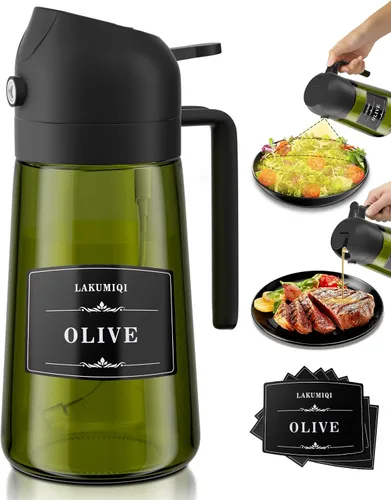 Miniatura 12 de LAKUMIQI Pulverizador de aceite de oliva 2 en 1 para freidora de aire, dispensador de aceite de vidrio de 16 onzas y rociador de aceite de cocina