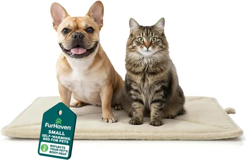 Cama Furhaven para mascotas como perros y gatos - Almohadilla térmica, auto-calentable, acolchada de piel sintética ThermaNAP para jaulas o Crema