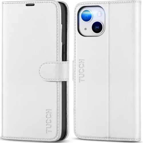 Miniatura 27 de TUCCH Funda tipo billetera para iPhone 14, [Bloqueo RFID] [4 ranuras para tarjetas] Funda protectora interior de TPU, funda abatible magnética