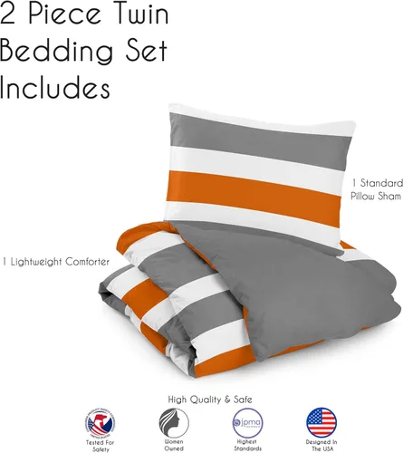 Miniatura 5 de Sweet Jojo Designs Juego de edredón individual de 2 piezas (rayas modernas) para niños o niñas, adolescentes, ropa de cama para niños, cama en una