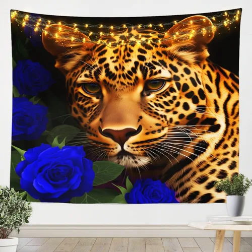 Miniatura 9 de Erosebridal Tapiz de guepardo para colgar en la pared, tapiz de rosa roja, decoración del hogar, tapiz de leopardo y gato, diseño de pared