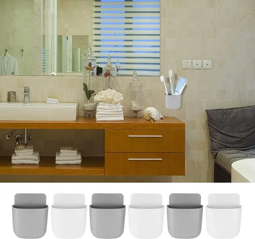 Miniatura 4 de 6 Piezas Soporte para Control Remoto Montado en Pared, Soporte de Pared Autoadhesivo para Teléfono Bolígrafo Lápiz Brochas de Maquillaje Gafas Caja