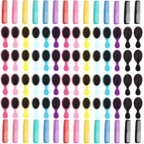Miniatura 8 de Gerrii Juego de 112 mini peines para cabello húmedo, 56 cepillos desenredantes de viaje de bolsillo pequeño, 56 peines anchos de plástico colorido