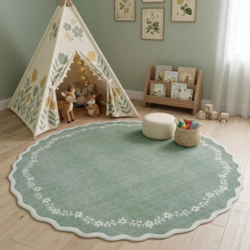 Miniatura 22 de GarveeHome Alfombra de entrada festoneada, 2 x 3, color azul sólido, lavable, alfombra floral para entrada interior, alfombra floral antideslizante