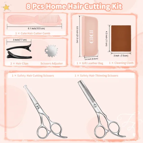 Miniatura 6 de CIICII Kit de tijeras de corte de pelo para niños, juego de tijeras de corte de pelo de punta redonda de seguridad