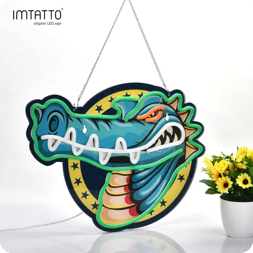 Miniatura 2 de IMTATTO Letrero de neón de cocodrilo con luz LED para decoración de pared, alimentado por USB, bar, pub, tienda, club, garaje, dormitorio, obra