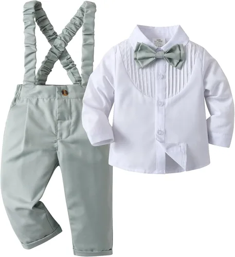 Miniatura 50 de Conjunto de pantalones para bebé, camisa de manga larga + pantalones + corbatín + tirantes, trajes de caballero para niños pequeños