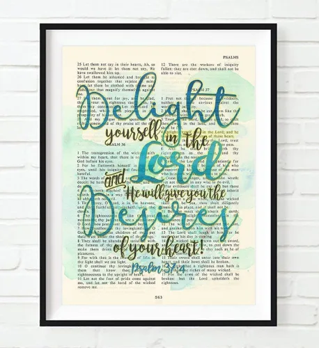 Miniatura 6 de Impresiones artísticas cristianas en acuarela, juego de 4, Canción de Salomón 4:7, Salmo 37:4, Efesios 2:10, Filipenses 4:8 sin marco, póster
