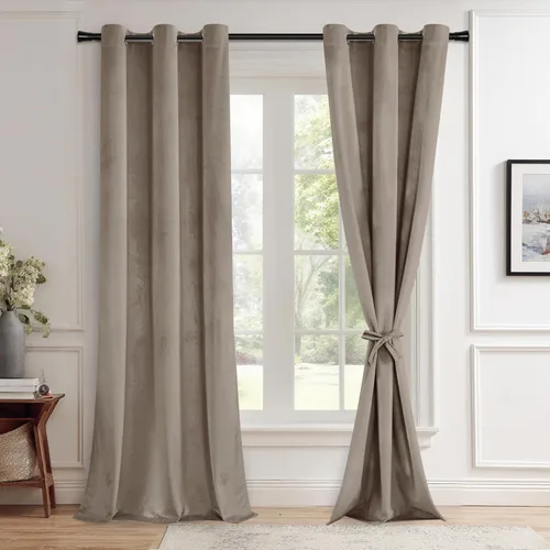 Miniatura 84 de JIUZHEN - Cortinas de terciopelo gris de 63 pulgadas opacas para sala de estar - Cortinas gruesas de terciopelo con ojales para ventana