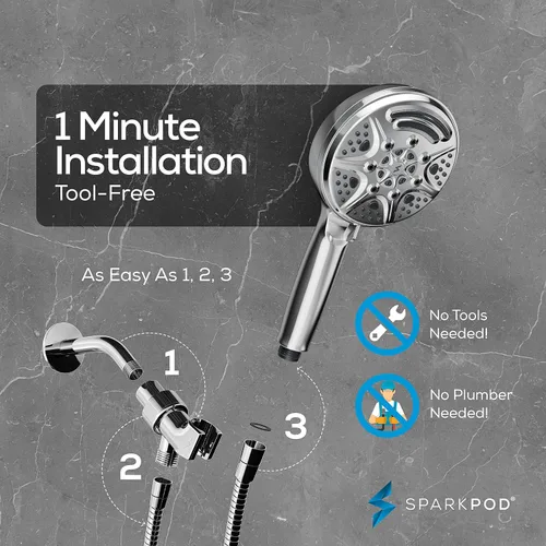 Miniatura 5 de SparkPod Cabezal de ducha de mano de 5 pulgadas con 9 ajustes de pulverización, pausa de ahorro de agua con interruptor de encendido/apagado