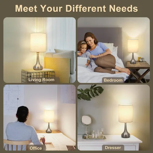 Miniatura 5 de Lámpara de mesa con control táctil, lámpara de noche regulable de 3 vías, lámpara de luz simple con pantalla de lámpara blanca y base de metal