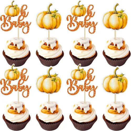 Miniatura 27 de 24 adornos de calabaza para cupcakes con purpurina para otoño, hojas, flores, calabaza, cupcakes, decoración de pasteles para Halloween, decoración