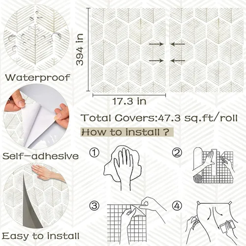 Miniatura 3 de Papel tapiz moderno despegable y adhesivo de 17.3''×393'' Papel tapiz autoadhesivo Papel de contacto boho beige y blanco geométrico Papel tapiz