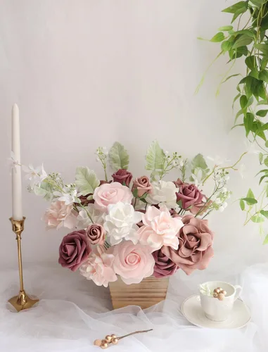 Miniatura 3 de D-Seven Flores artificiales, 25 piezas de flores de Gardenia con tallo para flores de boda, centros de mesa, despedida de soltera, baby shower
