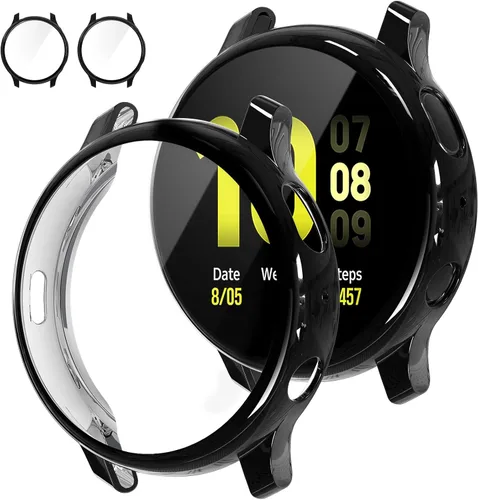 Tensea - 2 fundas protectoras compatibles con pantalla Samsung Galaxy Watch Active 2, 44 mm, 40 mm, protectora de TPU suave, cubierta completa para
