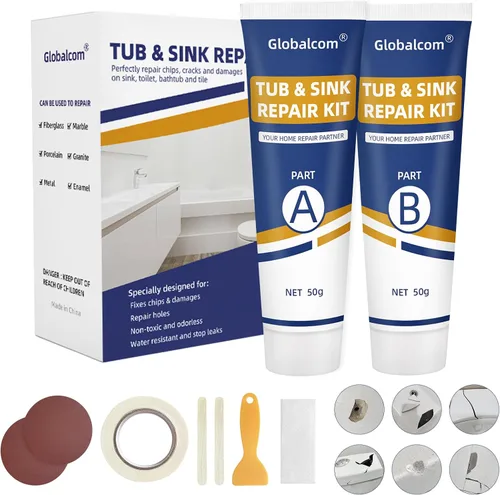 Kit de reparación de bañera, color blanco, kit de reparación para ducha de fibra de vidrio y fregadero de porcelana, kit de reparación para
