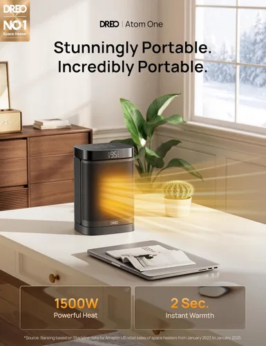 Miniatura 2 de DREO Calentador de espacio, calentadores eléctricos portátiles de 1500 W para uso en interiores, calentador de cerámica PTC para oficina con control