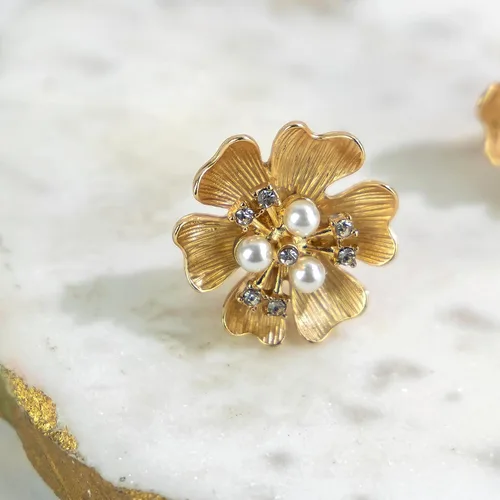 Miniatura 2 de Laura Ashley Joyas para mujer Pendientes florales de oro con flores grandes con cristal