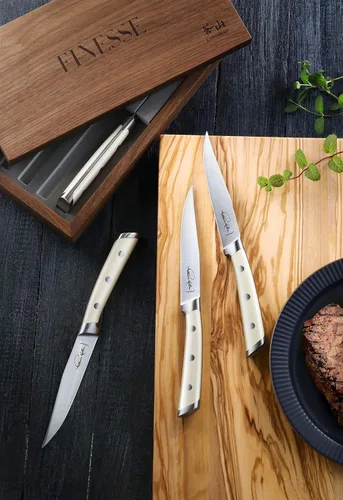 Miniatura 7 de Cangshan Thomas Keller Signature Collection - Cuchillo para carne de filo recto forjado de 4 piezas, caja de nogal