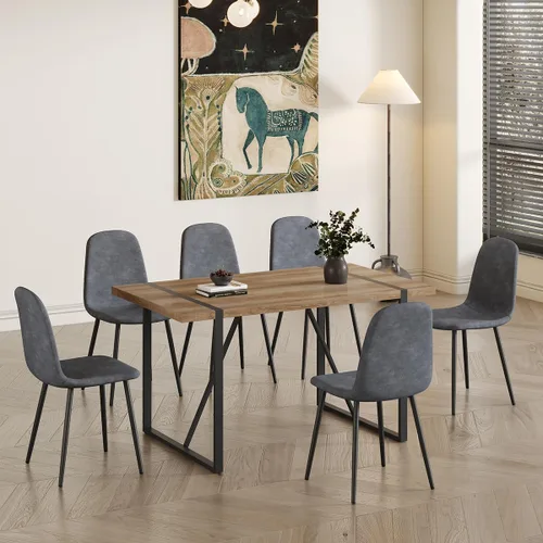 Miniatura 17 de Juego de mesa de comedor UELKS para 4, juego de mesa de cena para 4, mesa de cocina de 55'' y sillas de gamuza con tela de napa, juego de 4, juego