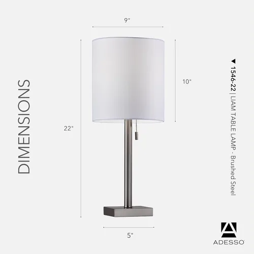 Miniatura 2 de Adesso Lámpara de mesa de acero cepillado con pantalla blanca, luz de acento moderna para dormitorio, sala de estar y decoración de la casa, 22