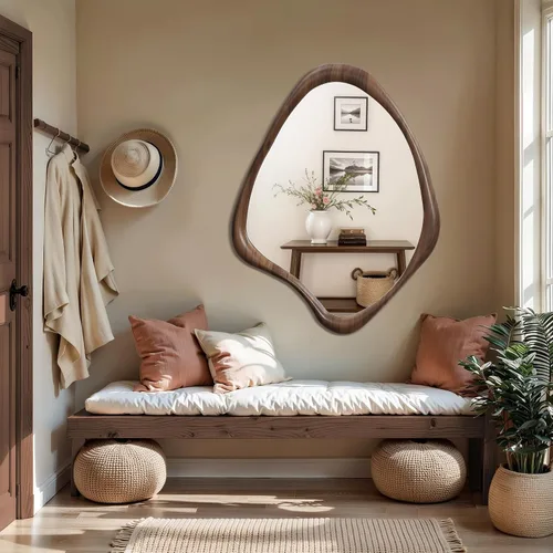 Miniatura 6 de LuxenHome - Espejo de pared asimétrico, 23 x 29 pulgadas, espejo clásico irregular, color marrón, espejos rústicos de granja para baño, espejos