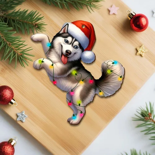 Miniatura 8 de Adornos colgantes de Navidad de Husky impresos por dos lados, recuerdo para mujeres, hombres y amigos, decoraciones colgantes de árbol de Navidad